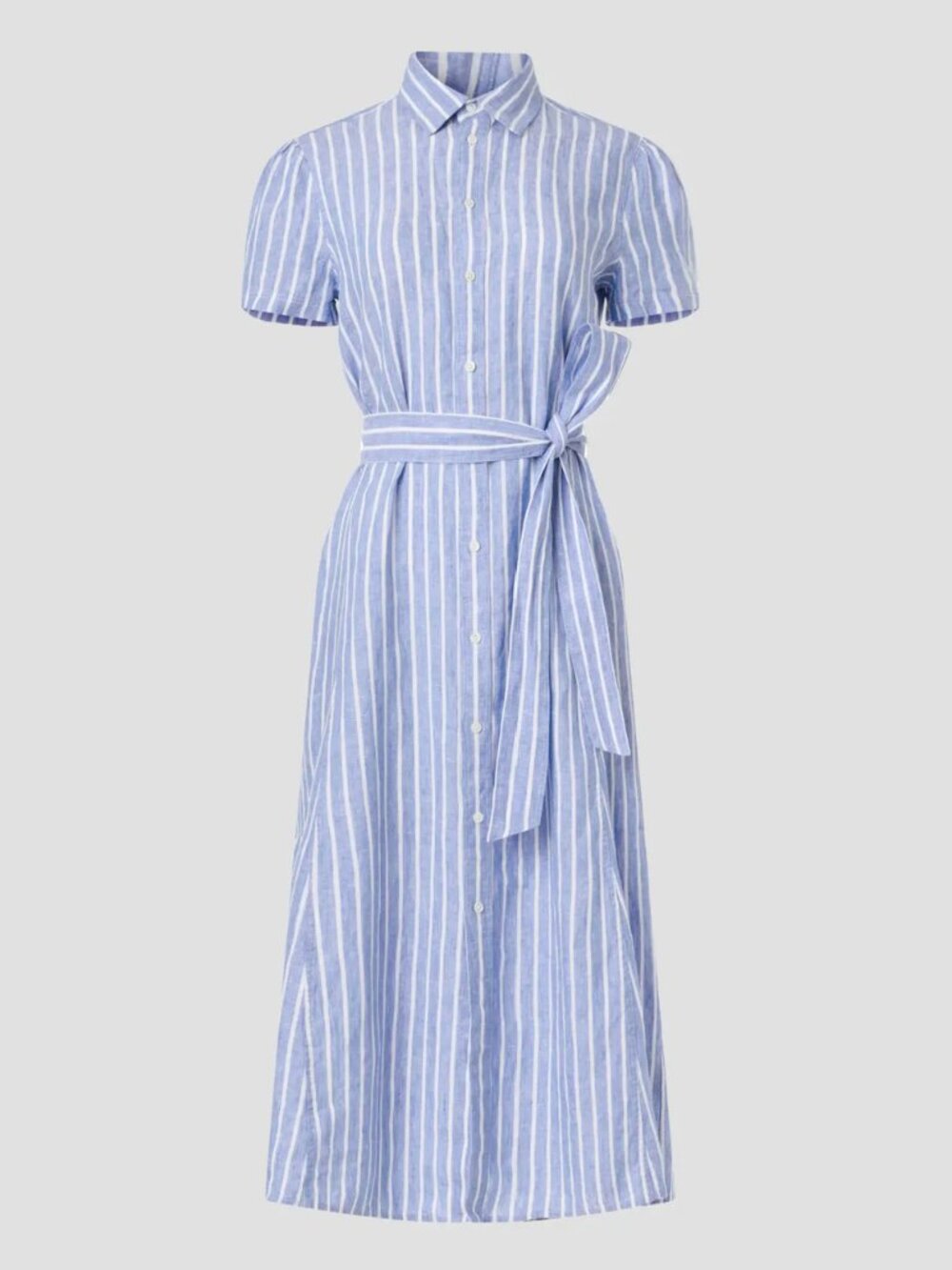 Polo Ralph Lauren Short Sleeve Striped Day Dress in Blue & White Pinstripe Linen